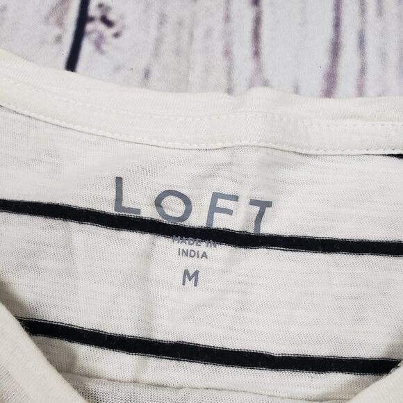 LOFT Lightweight Knit Burnout White Black Striped Lace Tee Women's Size Medium - Picture 8 of 12